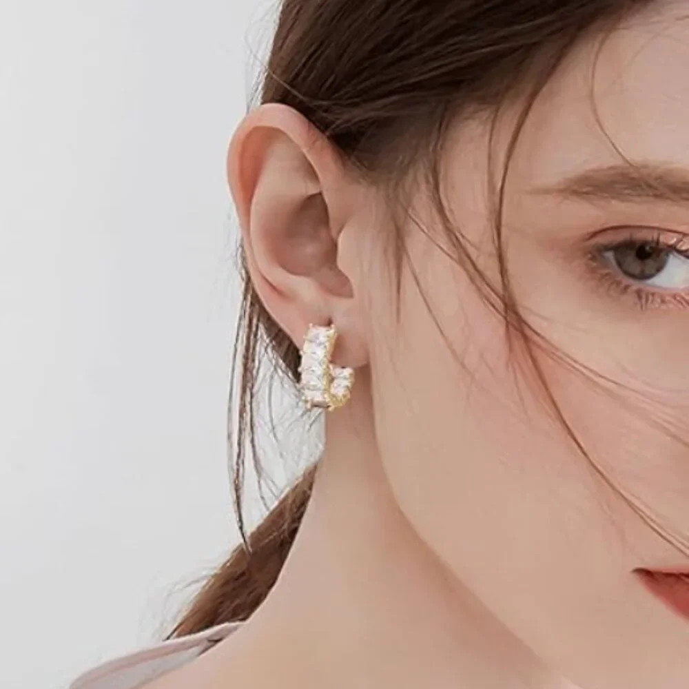 18K Gold Plated Stud White Earrings